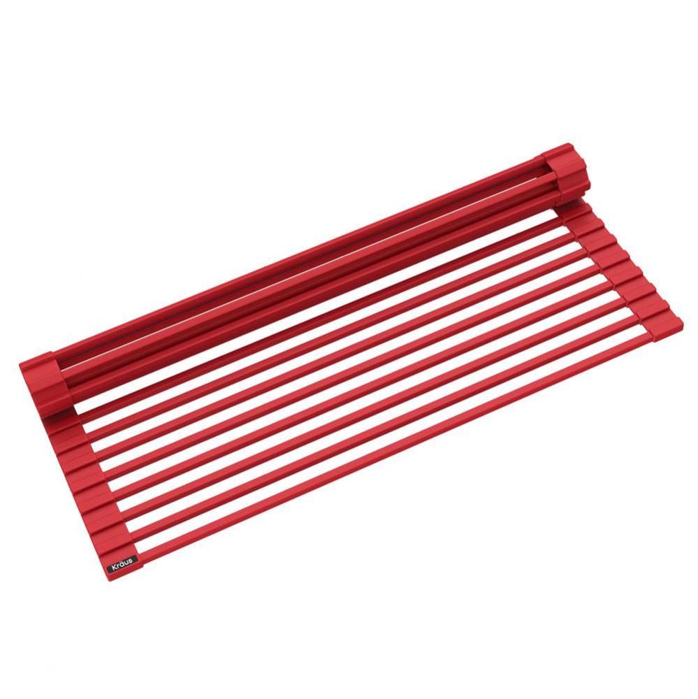 Multipurpose Over-Sink Roll-Up Dish Drying Rack in Red