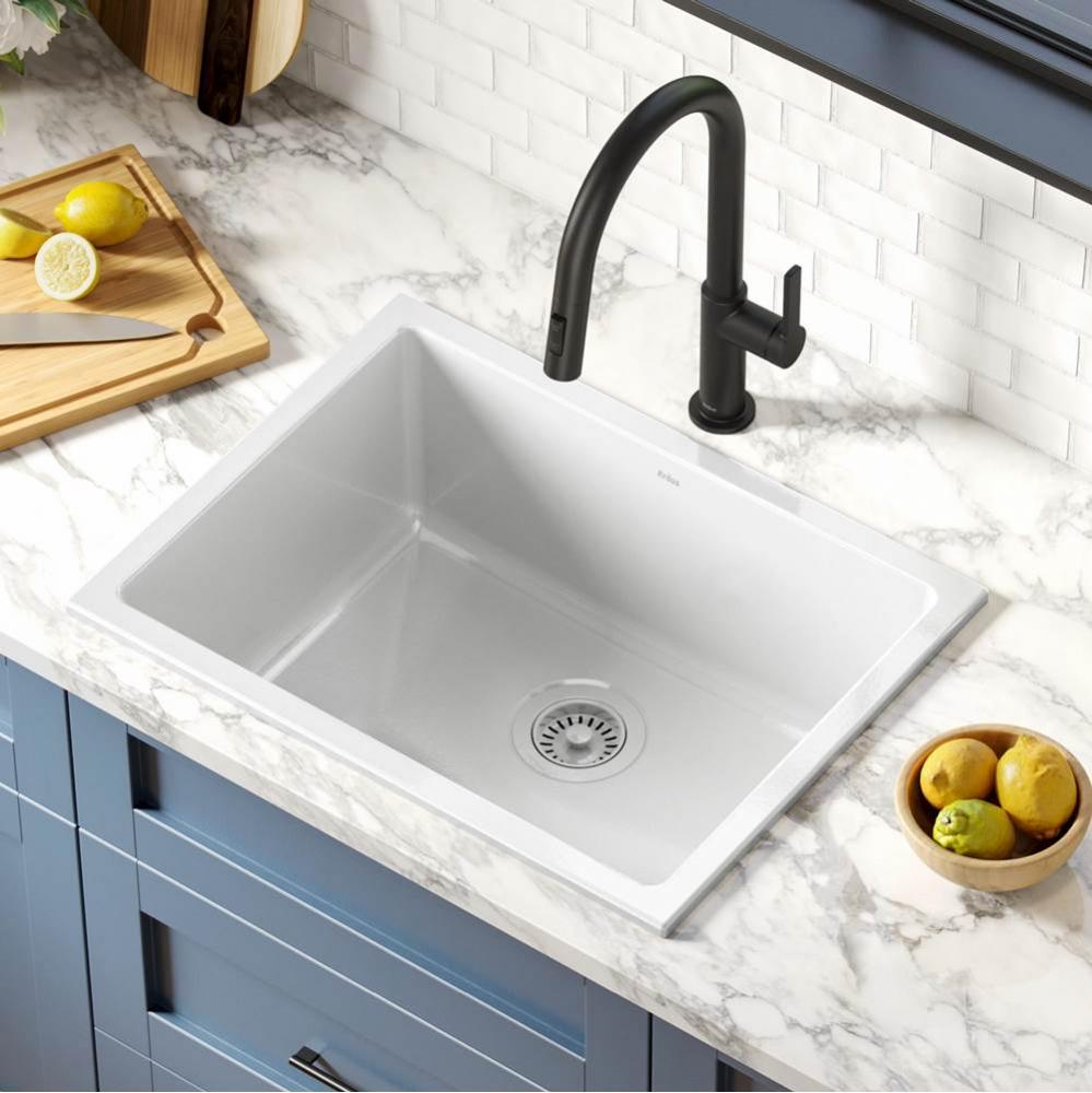 KRAUS Turino 24'' Drop-In Undermount Fireclay Single Bowl Kitchen Sink with Thick Mounti