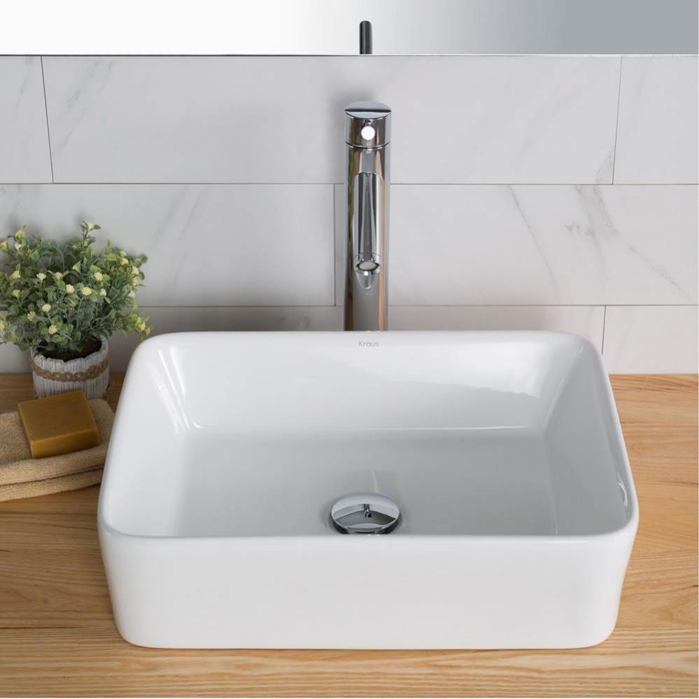 Elavo Modern Rectangular White Porcelain Ceramic Bathroom Sink, 19 inch and Ramus Single Handle  F