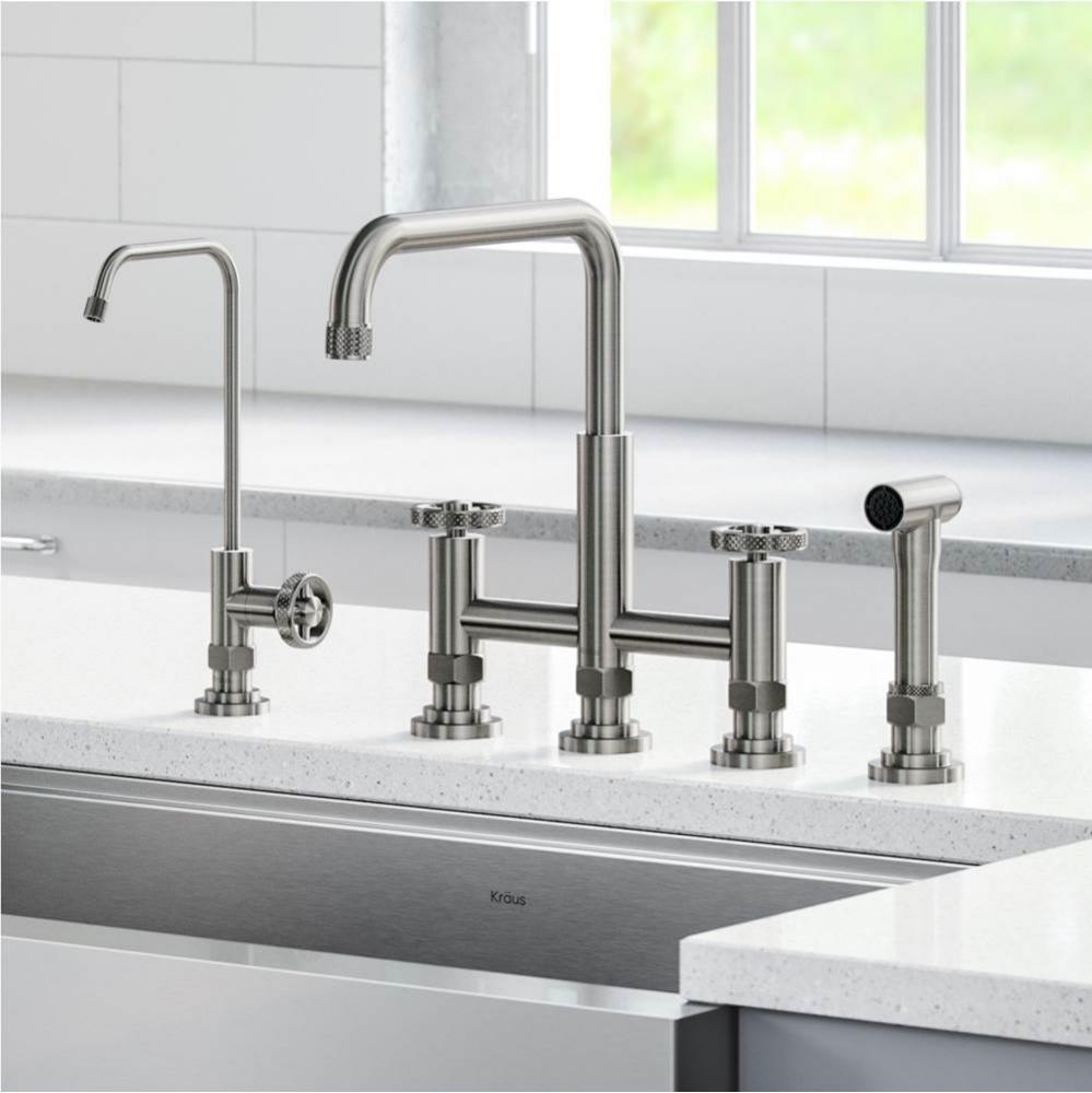 Urbix Industrial Bridge Kitchen Faucet and Water Filter Faucet Combo in Spot Free Stainless Steel