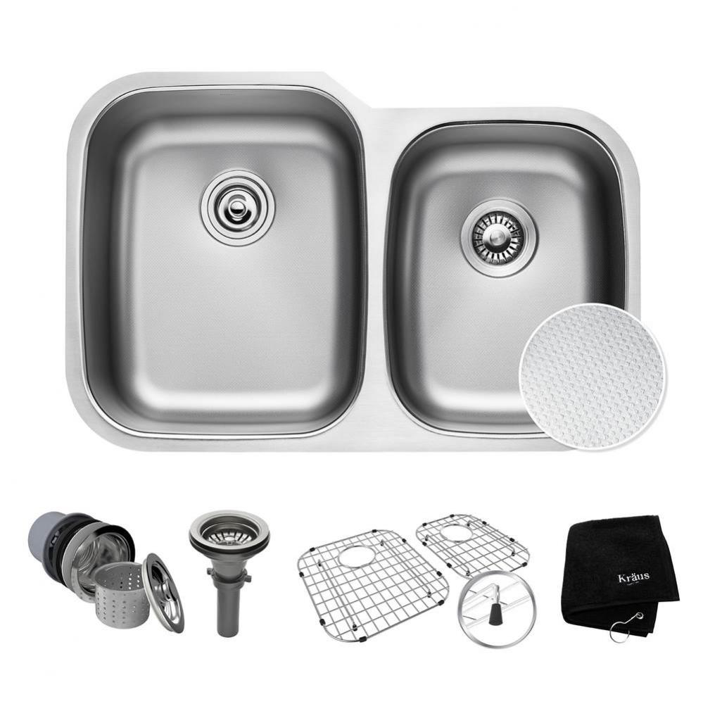 Outlast MicroShield Scratch-Resist Stainless Steel Undermount 60/40 Double Bowl Sink, 32'&apo