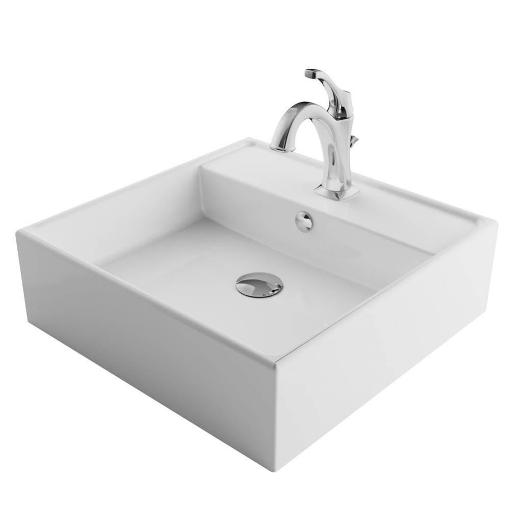 Elavo 18 1/2-inch Square White Porcelain Ceramic Bathroom Vessel Sink with Overflow and Arlo Fauce