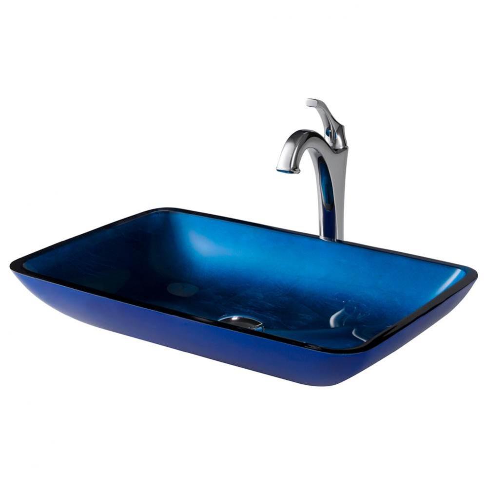 22-inch Rectangular Blue Glass Bathroom Vessel Sink and Arlo Faucet Combo Set with Pop-Up Drain, C