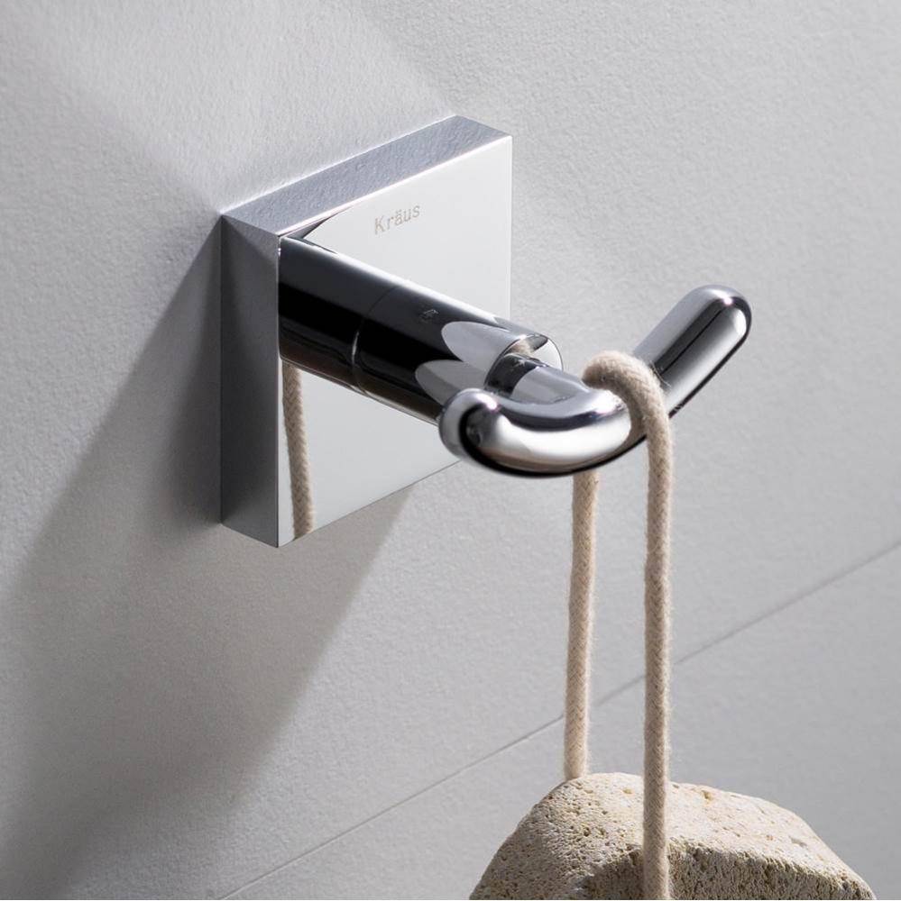 Ventus Bathroom Robe and Towel Double Hook, Chrome Finish