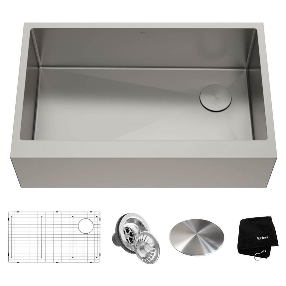 33 x 21 inch Standart PRO Farmhouse Modern Flat Apron Front 16 Gauge Single Bowl Stainless Steel K