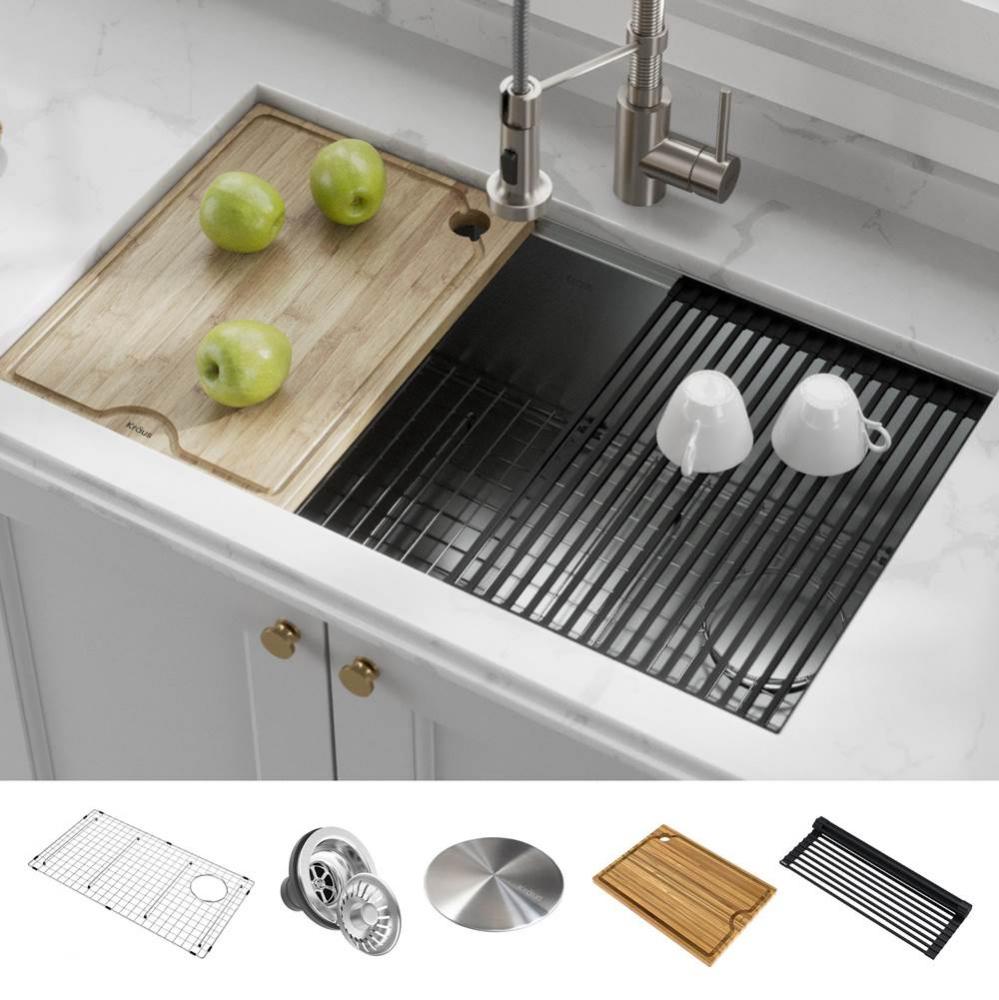 Kore Workstation 32-inch Undermount 16 Gauge Single Bowl Stainless Steel Kitchen Sink with Accesso