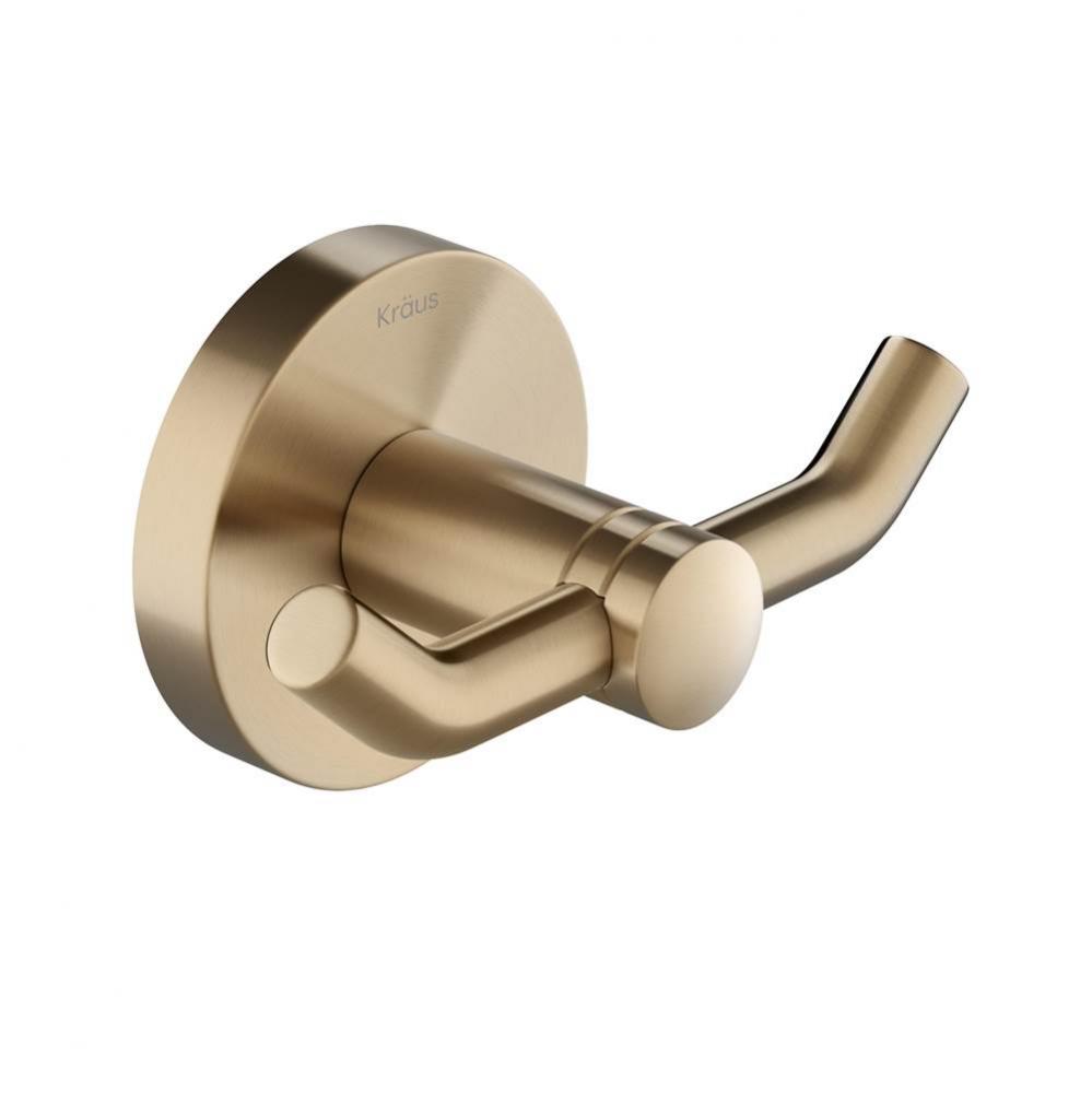 Elie Bathroom Robe And Towel Double Hook, Brushed Gold Finish