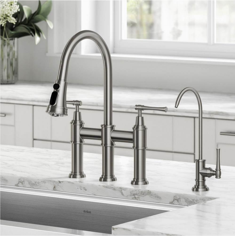 Allyn Transitional Bridge Kitchen Faucet and Water Filter Faucet Combo in Spot Free Stainless Stee