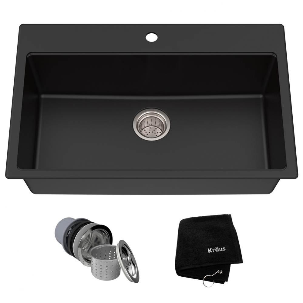 KRAUS 31 Inch Dual Mount Single Bowl Granite Kitchen Sink w/ Topmount and Undermount Installation