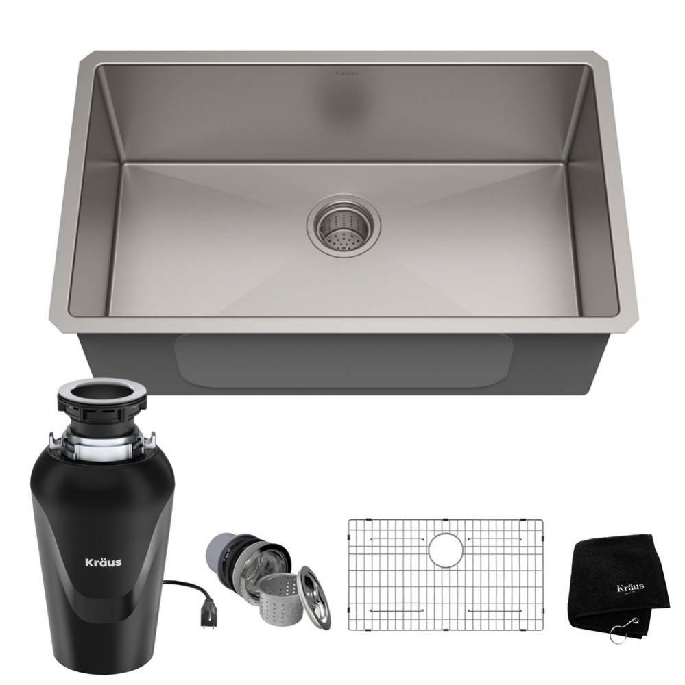 KRAUS Standart PRO 30-inch 16 Gauge Undermount Single Bowl Stainless Steel Kitchen Sink with Waste