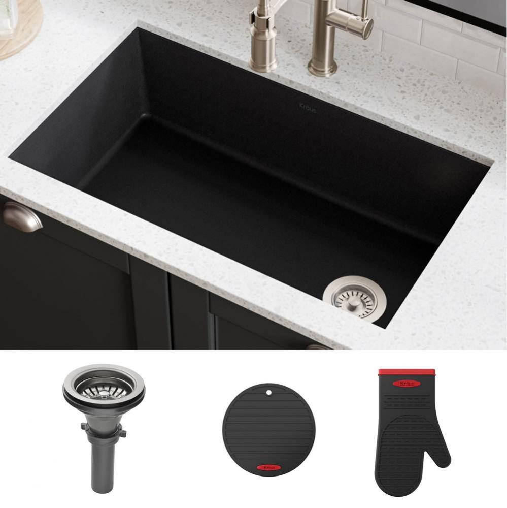 Forteza 32'' Undermount Single Bowl Granite Kitchen Sink in Black