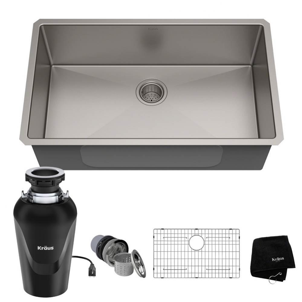 KRAUS Standart PRO 32-inch 16 Gauge Undermount Single Bowl Stainless Steel Kitchen Sink with Waste