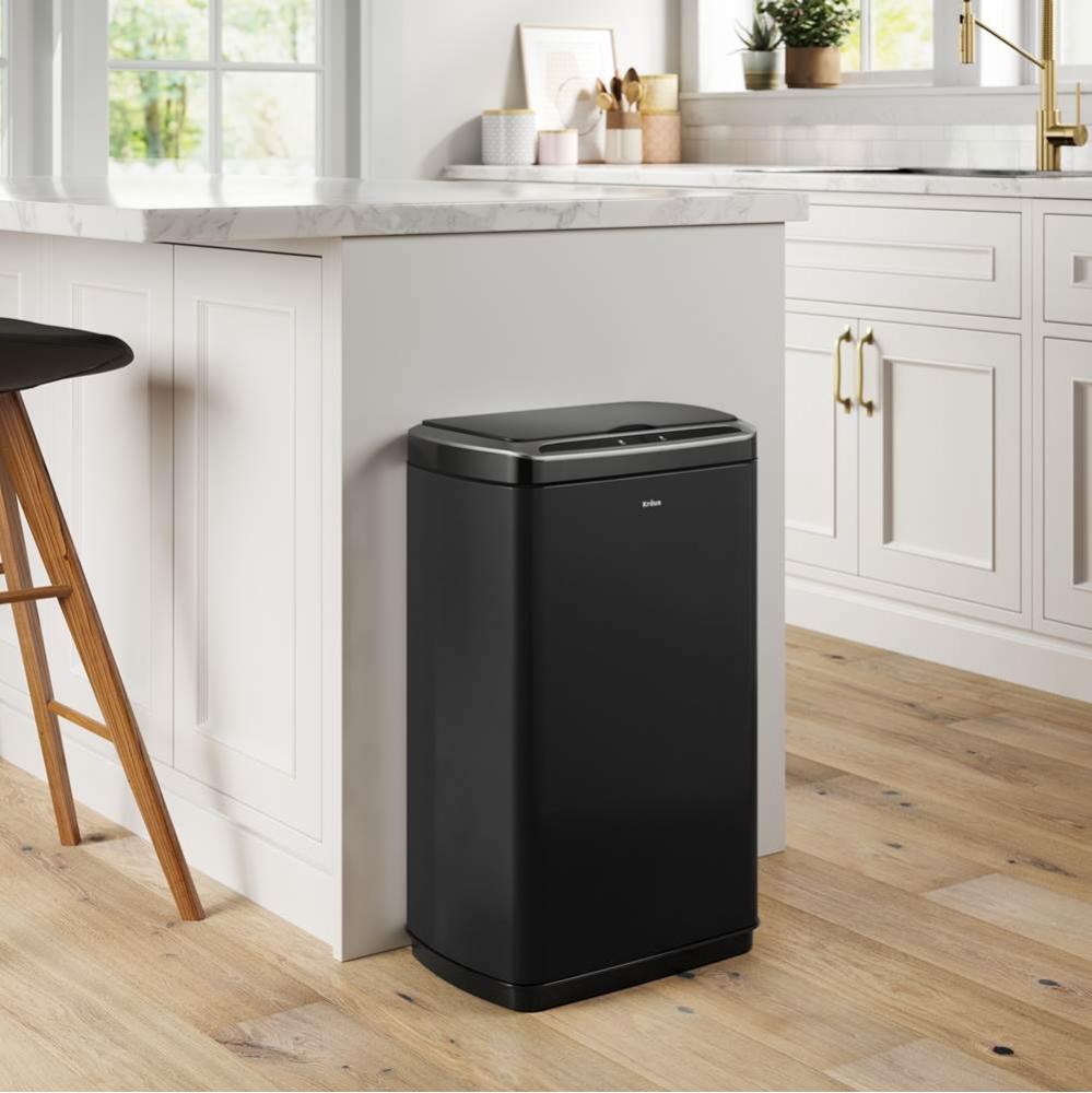 KRAUS GarbagePro Rectangular 13 Gallon Touchless Motion Sensor Trash Can in Matte Black Finish wit