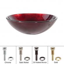 Kraus GV-200-CH - KRAUS Irruption Glass Vessel Sink in Red with Pop-Up Drain and Mounting Ring in Chrome