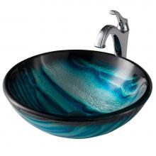 Kraus C-GV-399-19mm-1200CH - 17-inch Blue Glass Nature Series Bathroom Vessel Sink and Arlo Faucet Combo Set with Pop-Up Drain,
