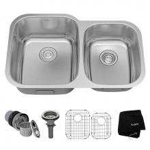 Kraus KBU24 - Premier 32-inch 16 Gauge Undermount 60/40 Double Bowl Stainless Steel Kitchen Sink