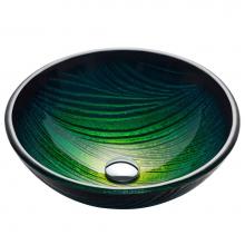 Kraus GV-391-19mm - KRAUS Nature Series Round Green Glass Vessel Bathroom Sink, 17 inch