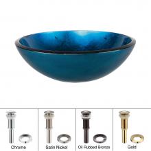 Kraus GV-204-SN - KRAUS Irruption Glass Vessel Sink in Blue with Pop-Up Drain and Mounting Ring in Satin Nickel