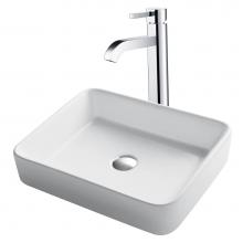 Kraus C-KCV-121-1007CH - 19-inch Modern Rectangular White Porcelain Ceramic Bathroom Vessel Sink and Ramus Faucet Combo Set