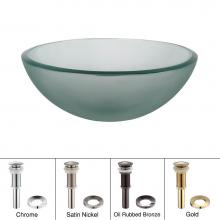 Kraus GV-101FR-14-SN - KRAUS 14 Inch Glass Vessel Sink in Frosted with Pop-Up Drain and Mounting Ring in Satin Nickel