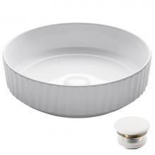 Kraus KCV-201GWH-20 - Viva Round White Porcelain Ceramic Vessel Bathroom Sink with Pop-Up Drain, 15 3/4 in. D x 4 3/4 in