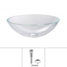 Kraus GV-100-CH - KRAUS Glass Vessel Sink in Crystal Clear with Pop-Up Drain and Mounting Ring in Chrome