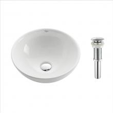 Kraus KCV-141-CH - KRAUS Soft Round Ceramic Vessel Bathroom Sink in White with Pop-Up Drain in Chrome
