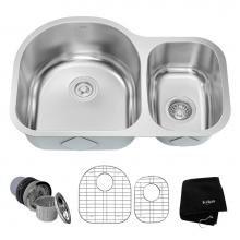 Kraus KBU21 - 30 Inch Undermount 60/40 Double Bowl 16 Gauge Stainless Steel Kitchen Sink with NoiseDefend Soundp