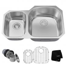 Kraus KBU25 - 32 Inch Undermount 60/40 Double Bowl 16 Gauge Stainless Steel Kitchen Sink with NoiseDefend Soundp