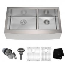 Kraus KHF203-36 - Standart PRO 36-inch 16 Gauge 60/40 Double Bowl Stainless Steel Farmhouse Kitchen Sink