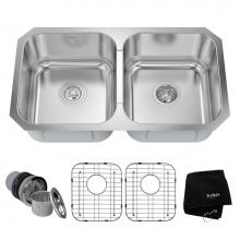 Kraus KBU29 - Premier 32-inch 18 Gauge Undermount 50/50 Double Bowl Stainless Steel Kitchen Sink