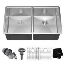 Kraus KHU102-33 - Standart PRO 33-inch 16 Gauge Undermount 50/50 Double Bowl Stainless Steel Kitchen Sink