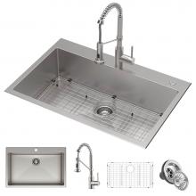 Kraus KCA-1102 - Stark 33-inch Dual Mount Kitchen Sink and Pull-Down Commercial Kitchen Faucet Combo in Spot Free S