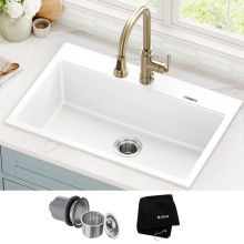 Kraus KGD-412BWHITE - Quarza 31'' Granite Drop In / Undermount Single Bowl White Kitchen Sink