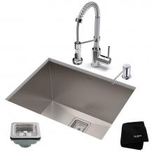 Kraus KHU24L-1610-53CH - 24-inch 18 Gauge Pax Laundry and Utility Sink Combo Set with Bolden 18-inch Kitchen Faucet and Soa