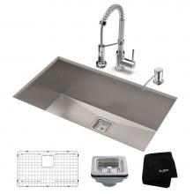 Kraus KHU29-1610-53CH - 28 1/2-inch 16 Gauge Pax Kitchen Sink Combo Set with Bolden 18-inch Kitchen Faucet and Soap Dispen