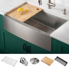 Kraus KWF210-30 - Kore Workstation 30-inch 16 Gauge Stainless Steel Single Bowl Farmhouse Kitchen Sink with Accessor