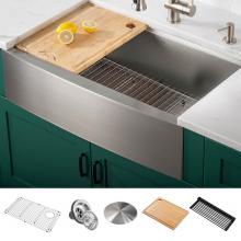 Kraus KWF210-33 - Kore Workstation 33-inch 16 Gauge Stainless Steel Single Bowl Farmhouse Kitchen Sink with Accessor