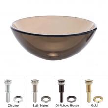 Kraus GV-103-14-ORB - KRAUS 14 Inch Glass Vessel Sink in Clear Brown with Pop-Up Drain and Mounting Ring in Oil Rubbed B