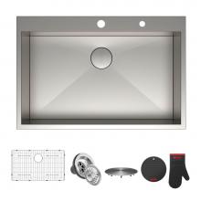 Kraus KP1TS33S-2 - Pax Zero-Radius 33'' Single Bowl Stainless Steel Drop-In Kitchen Sink with 2 Pre-Drilled