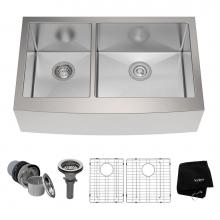 Kraus KHF204-33 - Standart PRO 33-inch 16 Gauge 60/40 Double Bowl Stainless Steel Farmhouse Kitchen Sink