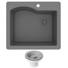 Kraus KGD-441GREY-PST1-GR - Quarza 25'' Dual Mount Single Bowl Granite Kitchen Sink and Strainer in Grey