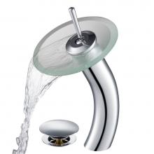 Kraus KGW-1700-PU-10CH-FR - Tall Waterfall Bathroom Faucet for Vessel Sink with Frosted Glass Disk and Pop-Up Drain, Chrome Fi