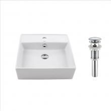 Kraus KCV-150-CH - KRAUS Square Ceramic Vessel Bathroom Sink with Overflow in White and Pop-Up Drain in Chrome