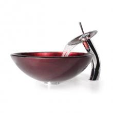Kraus C-GV-200-12mm-10CH - KRAUS Irruption Glass Vessel Sink in Red with Single Hole Single-Handle Waterfall Faucet in Chrome