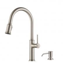 Kraus KPF-1680SFS-KSD-80SFS - Sellette Single Handle Pull Down Kitchen Faucet with Deck Plate and Soap Dispenser in all-Brite Sp