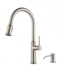 Kraus KPF-1680SFS-KSD-80SFS - Sellette™ Single Handle Pull Down Kitchen Faucet with Deck Plate and Soap Dispenser in all-Brite