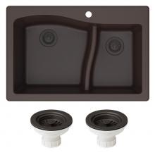 Kraus KGD-442BROWN-PST1-BR - Quarza 33'' Dual Mount 60/40 Double Bowl Granite Kitchen Sink and Strainers in Brown