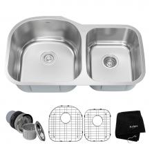 Kraus KBU27 - 35 Inch Undermount 60/40 Double Bowl 16 Gauge Stainless Steel Kitchen Sink with NoiseDefend Soundp