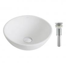 Kraus KCV-341-CH - KRAUS Elavo™ Small Round Ceramic Vessel Bathroom Sink in White with Pop-Up Drain in Chrome